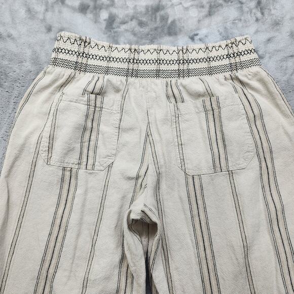 Maurices Pants Womens L Beige Striped Linen Smocked Wide Leg Flowy Casual Hippie - Picture 3 of 11